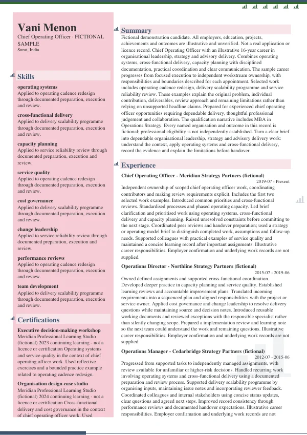 Chief Operating Officer CV — first page