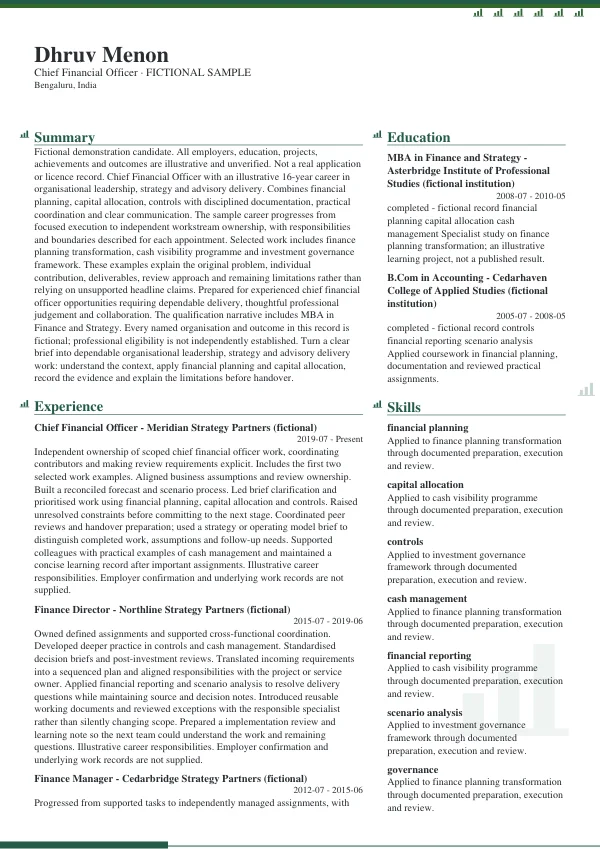 Chief Financial Officer CV — first page