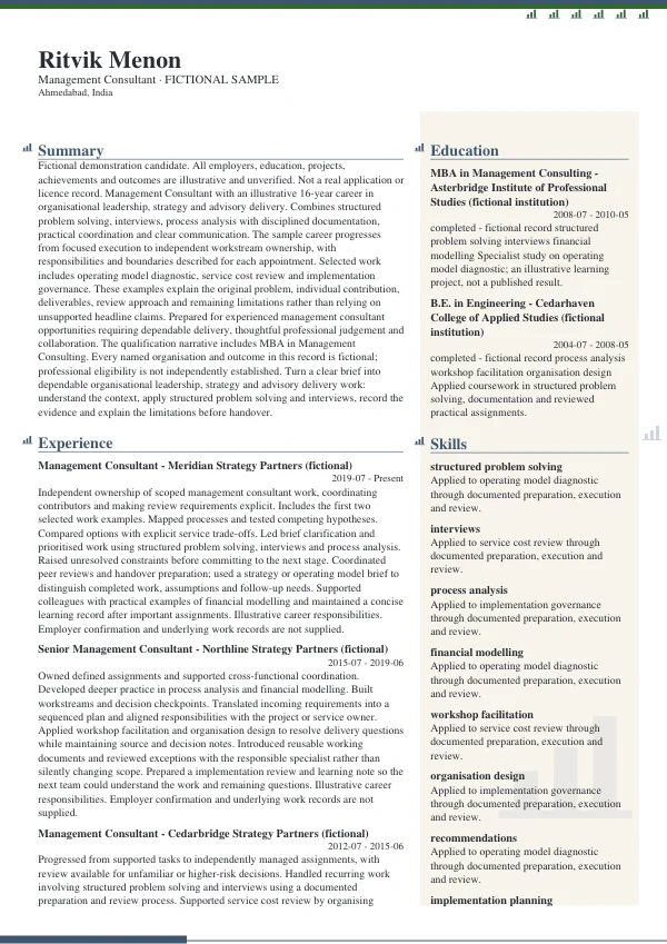 Management Consultant CV — first page