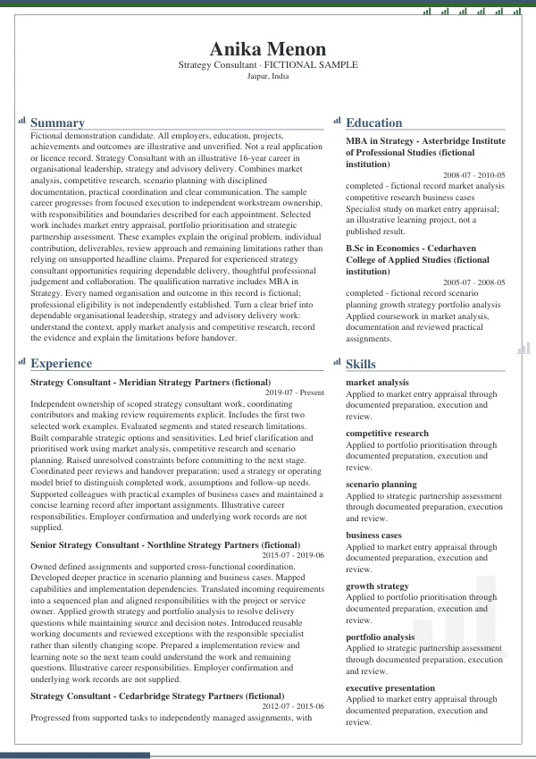 Strategy Consultant CV — first page