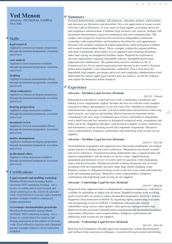 Advocate CV — first page
