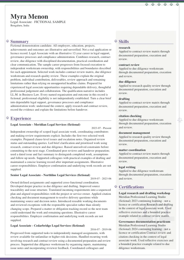 Legal Associate CV — first page