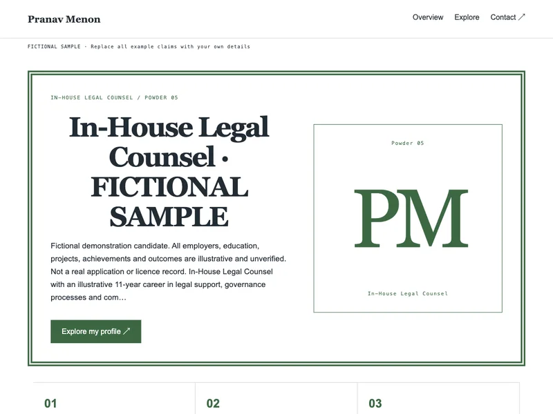 In-House Legal Counsel web portfolio preview