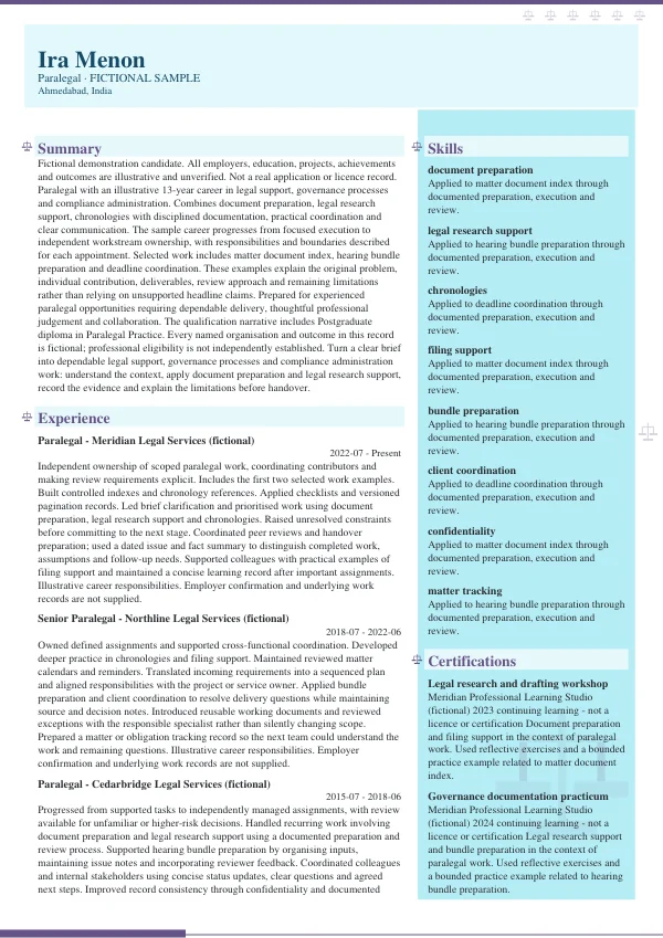 Paralegal CV — first page