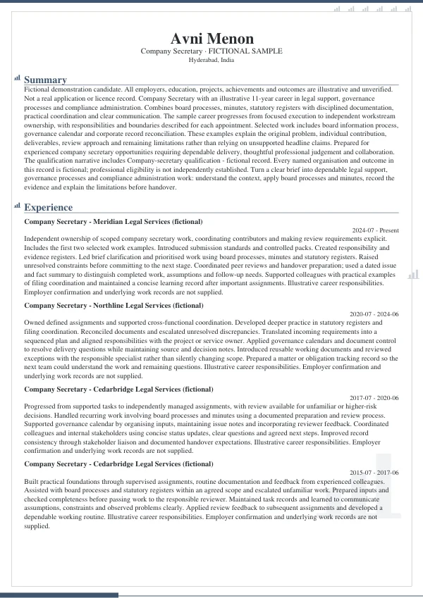 Company Secretary CV — first page