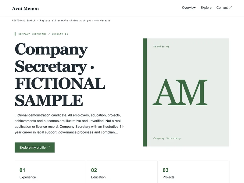 Company Secretary web portfolio preview