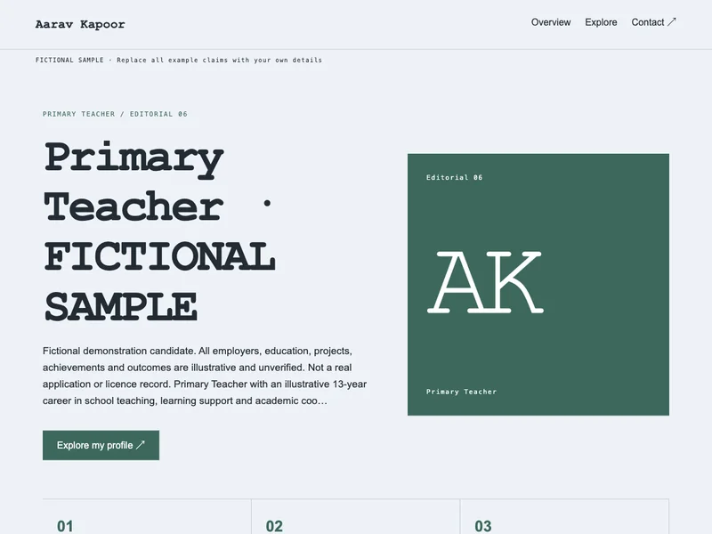 Primary Teacher web portfolio preview