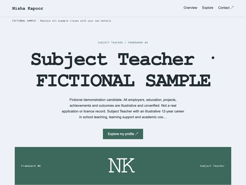 Subject Teacher web portfolio preview