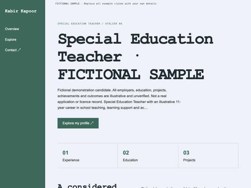 Special Education Teacher web portfolio preview