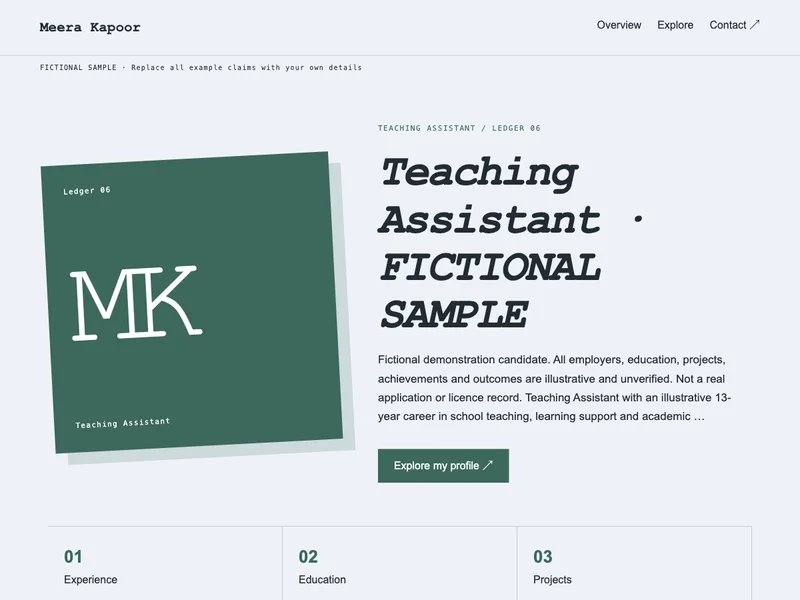 Teaching Assistant web portfolio preview