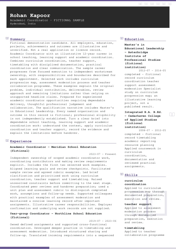 Academic Coordinator CV — first page