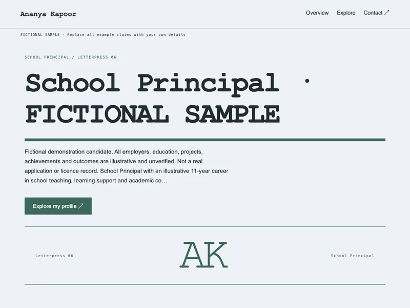 School Principal web portfolio preview
