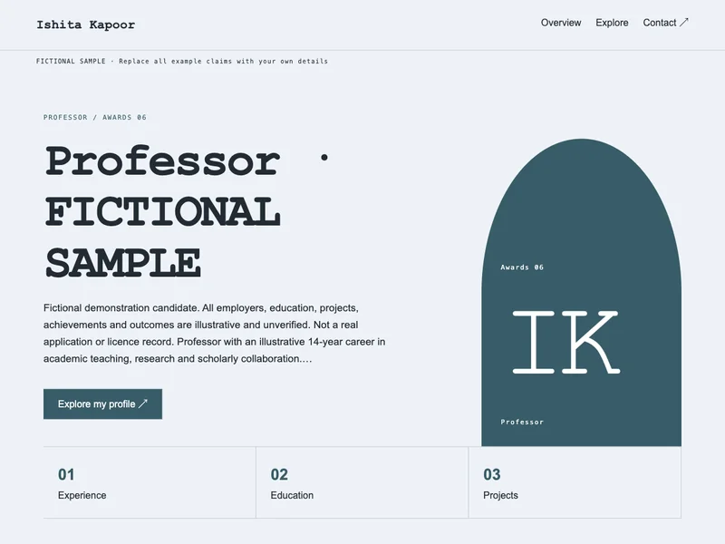 Professor web portfolio preview