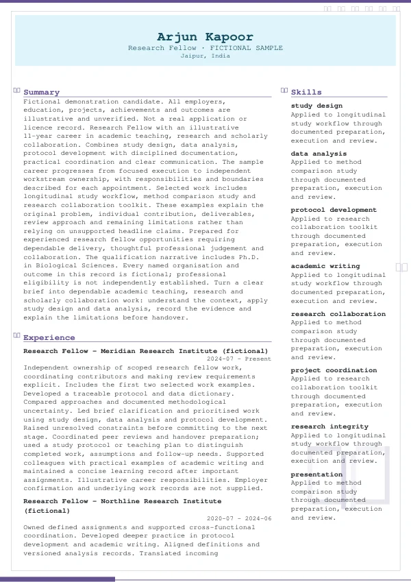 Research Fellow CV — first page