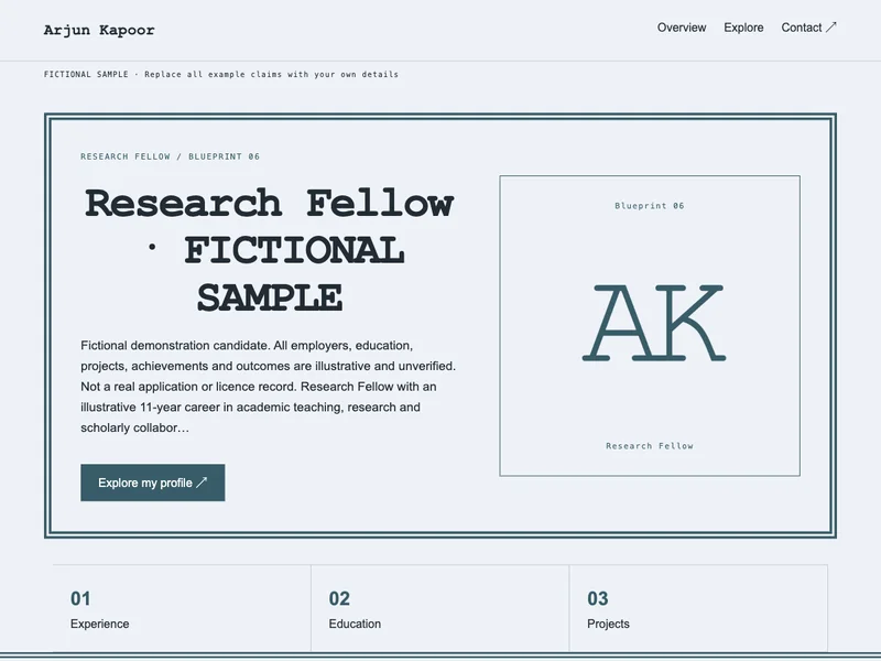 Research Fellow web portfolio preview