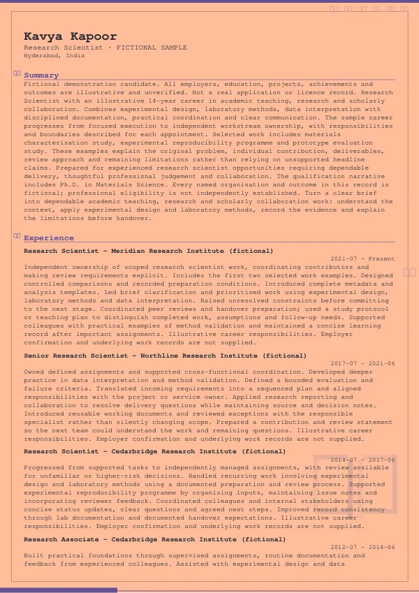 Research Scientist CV — first page