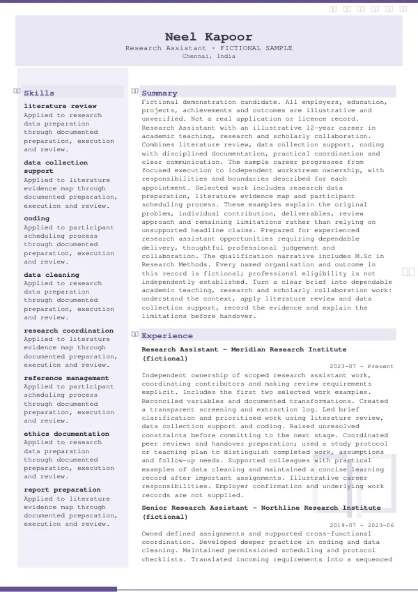 Research Assistant CV — first page