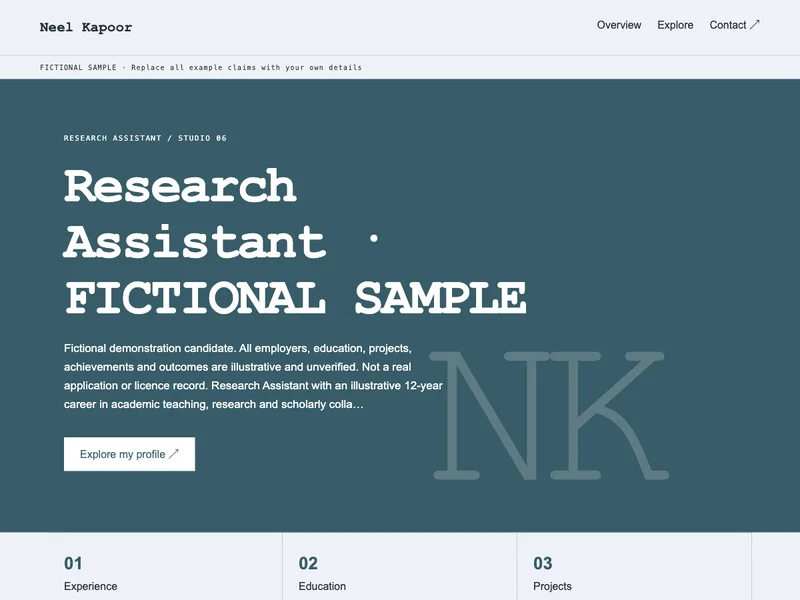 Research Assistant web portfolio preview