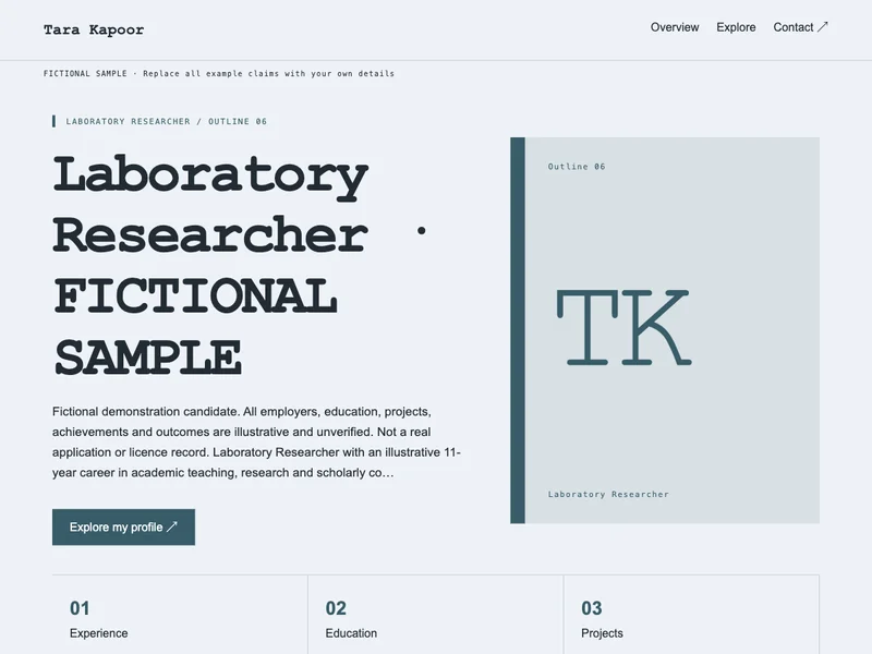 Laboratory Researcher web portfolio preview