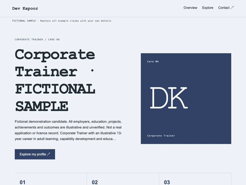 Corporate Trainer web portfolio preview