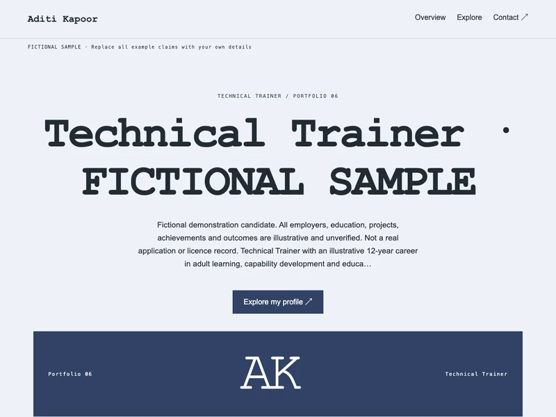 Technical Trainer web portfolio preview