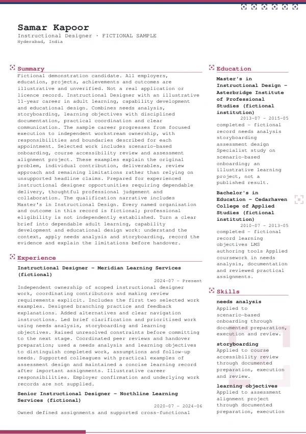 Instructional Designer CV — first page