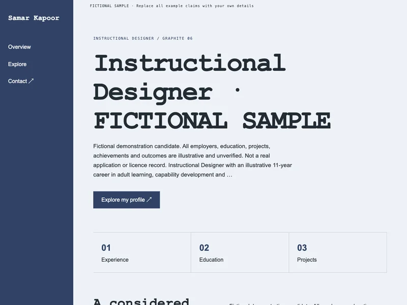Instructional Designer web portfolio preview