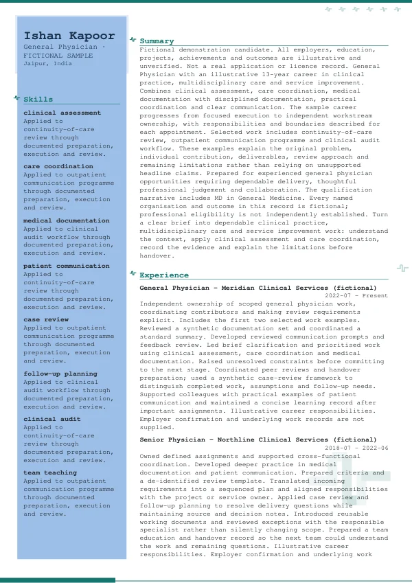General Physician CV — first page