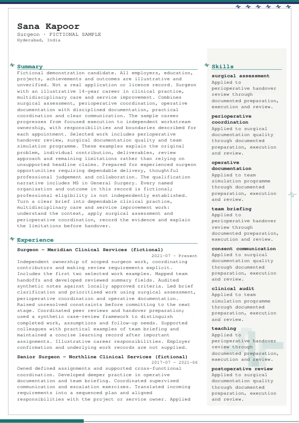 Surgeon CV — first page