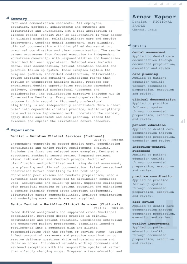 Dentist CV — first page