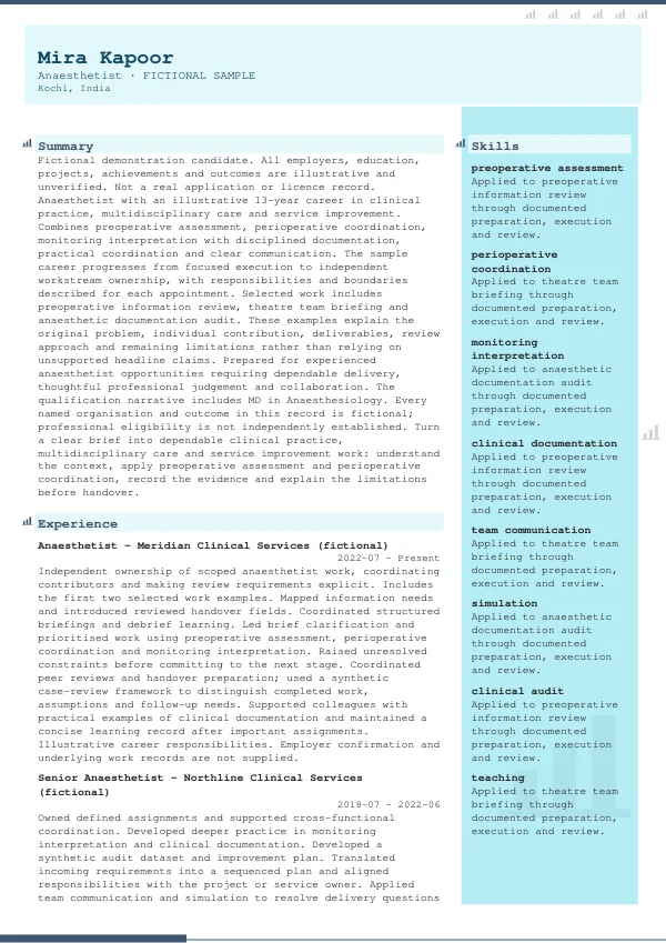 Anaesthetist CV — first page