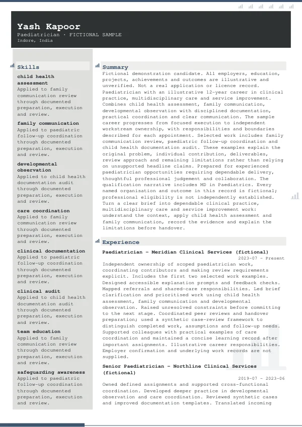 Paediatrician CV — first page