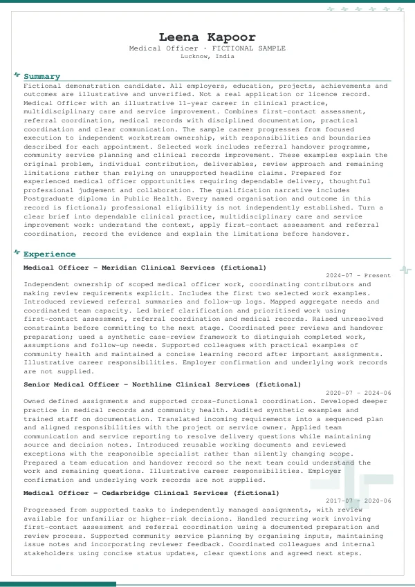 Medical Officer CV — first page
