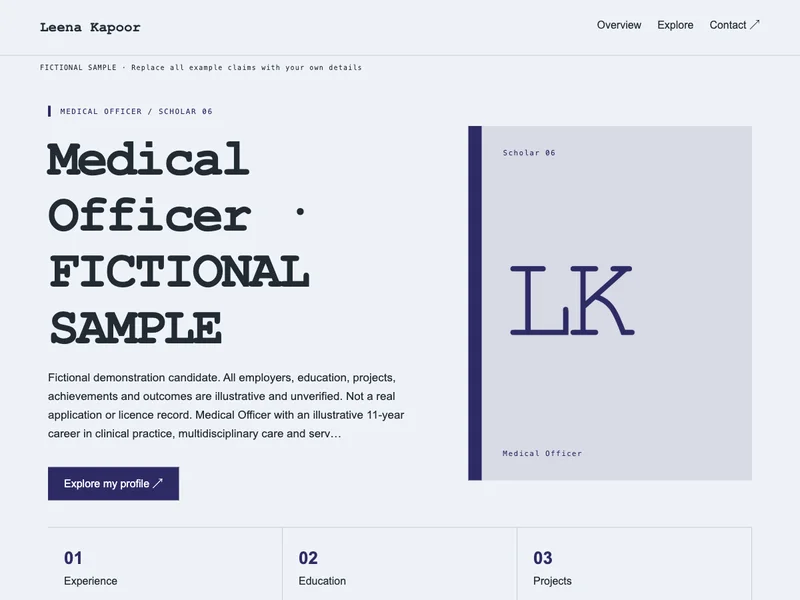 Medical Officer web portfolio preview