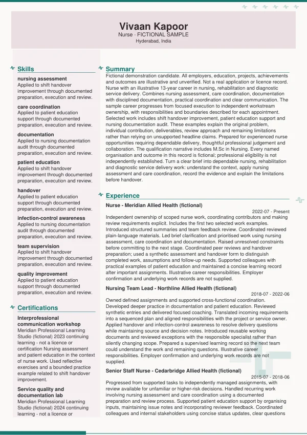 Nurse CV — first page