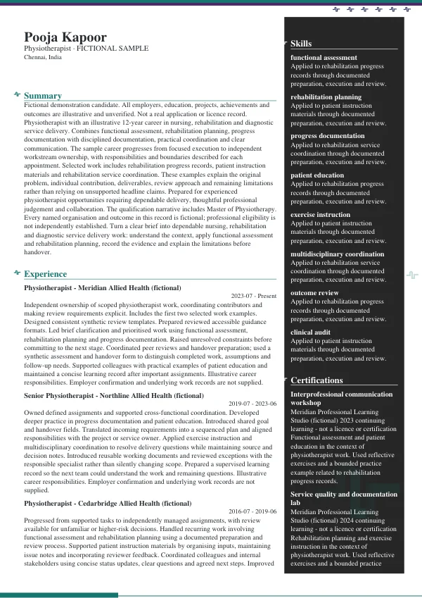 Physiotherapist CV — first page