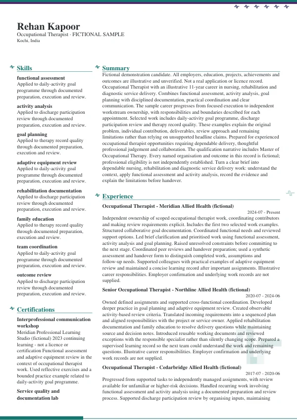 Occupational Therapist CV — first page