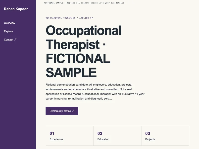Occupational Therapist web portfolio preview