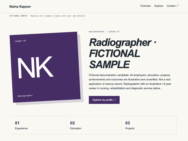Radiographer web portfolio preview