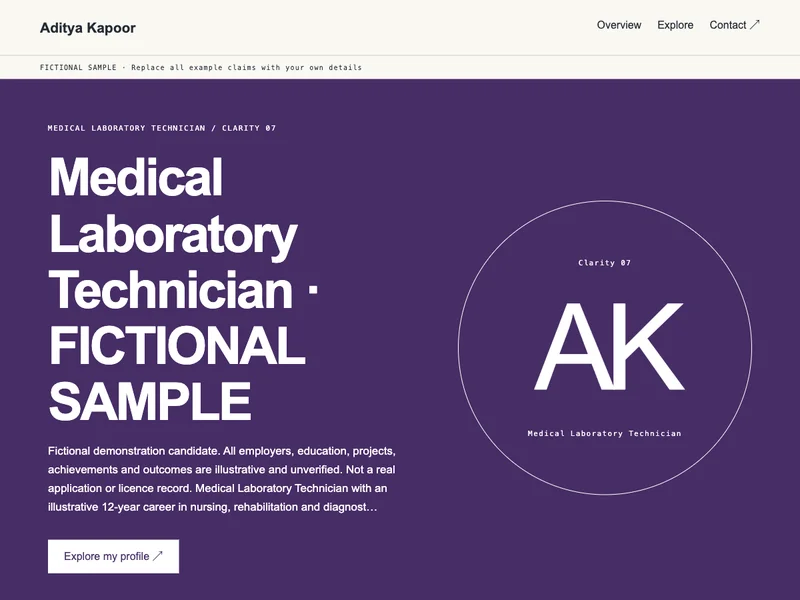Medical Laboratory Technician web portfolio preview