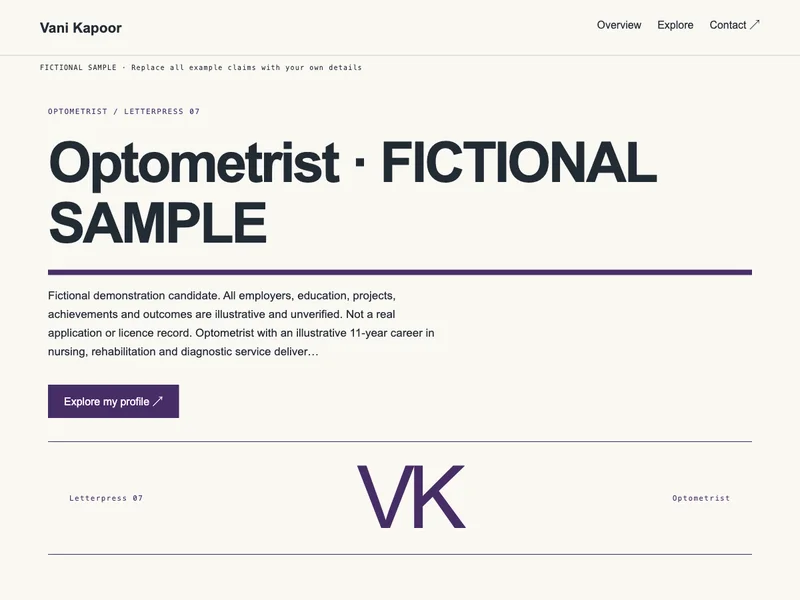 Optometrist web portfolio preview