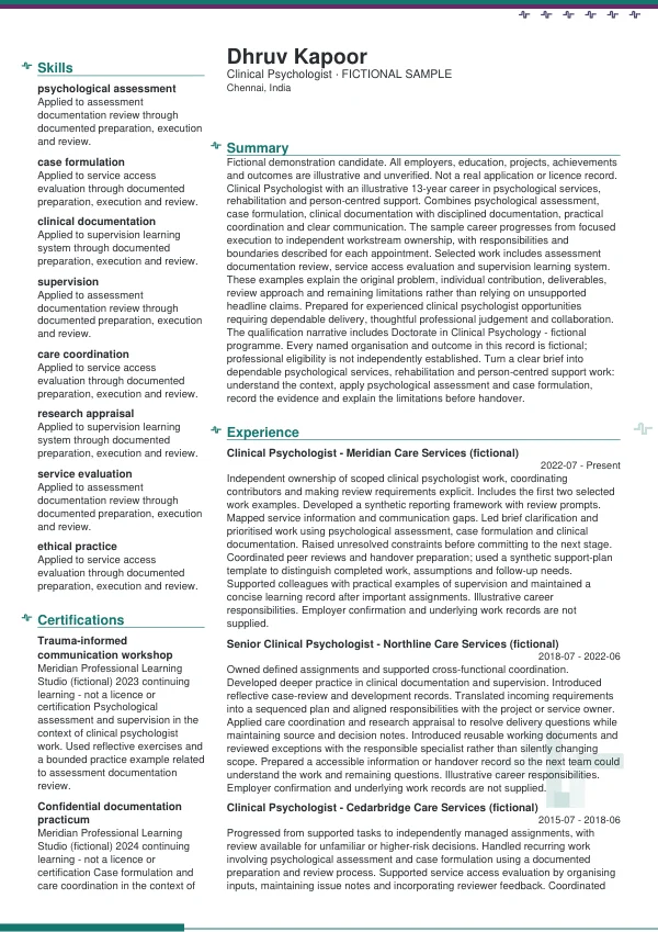 Clinical Psychologist CV — first page