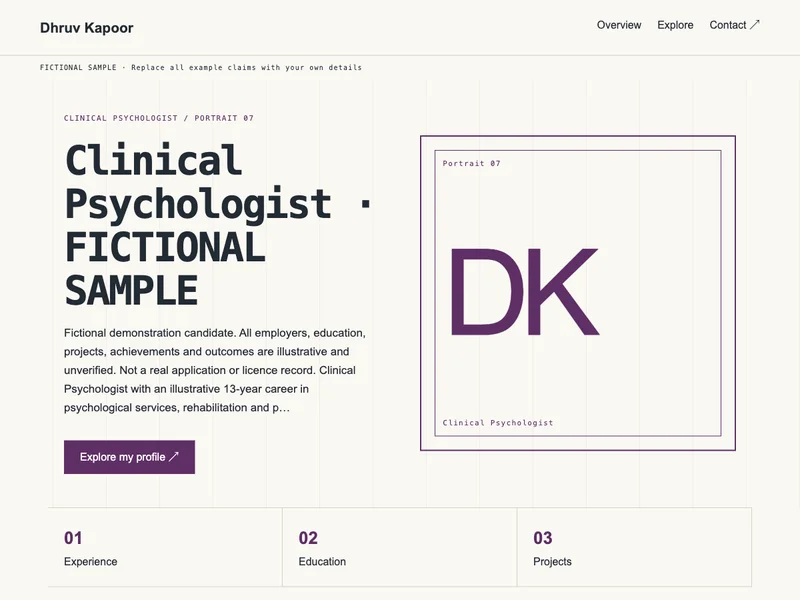 Clinical Psychologist web portfolio preview