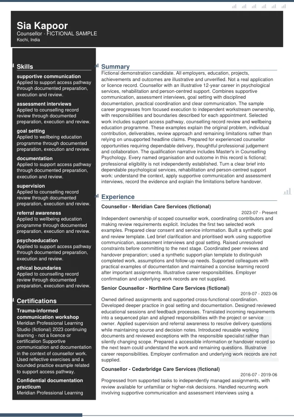 Counsellor CV — first page