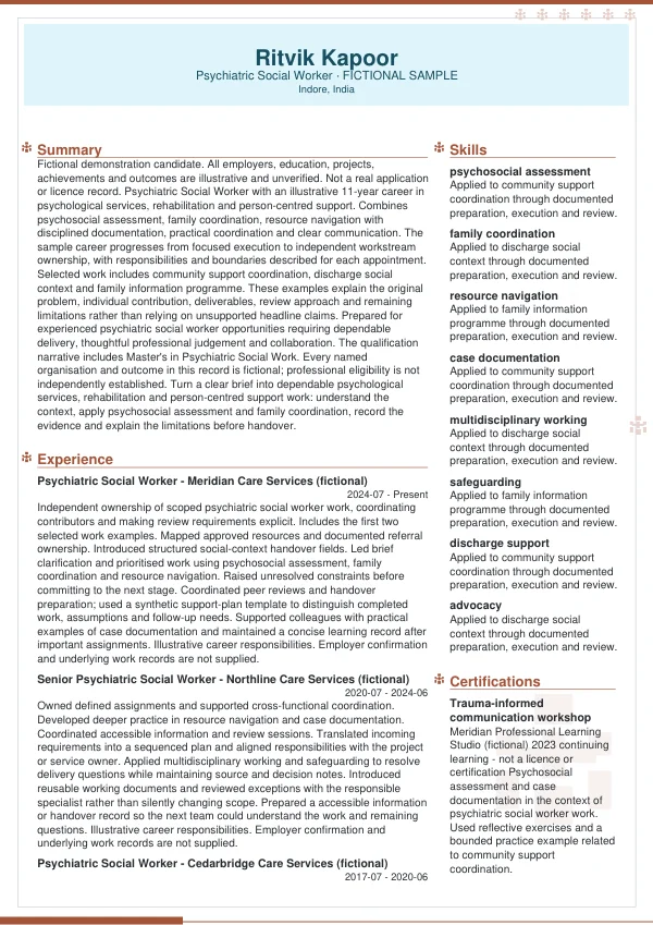 Psychiatric Social Worker CV — first page