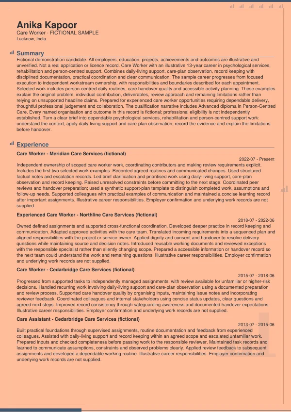 Care Worker CV — first page