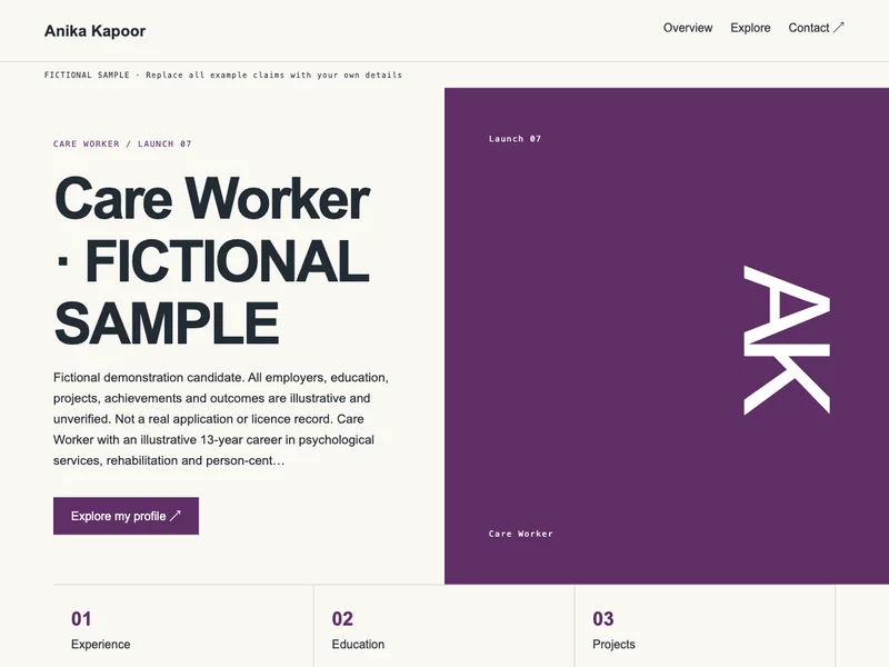 Care Worker web portfolio preview