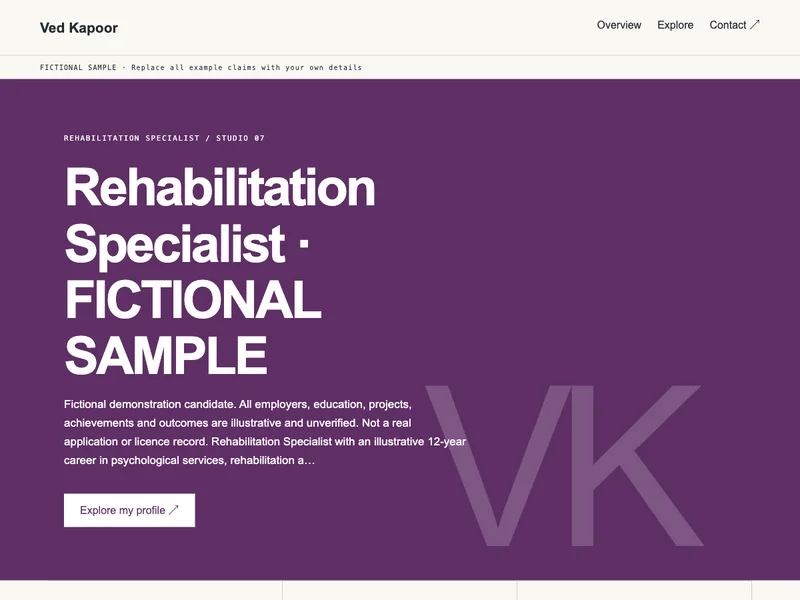 Rehabilitation Specialist web portfolio preview