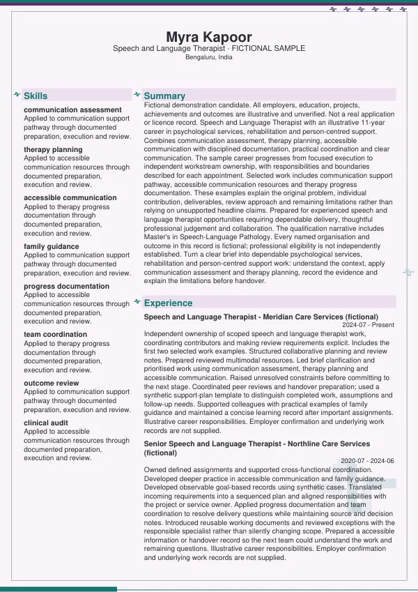 Speech and Language Therapist CV — first page
