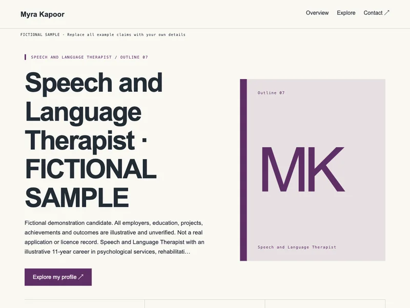 Speech and Language Therapist web portfolio preview